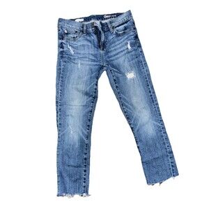 Gap 1969 Best Girlfriend Jeans 2/26R Mid Rise Stretch Distressed Medium Wash